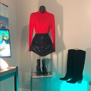 Black Sequin Women's Shorts